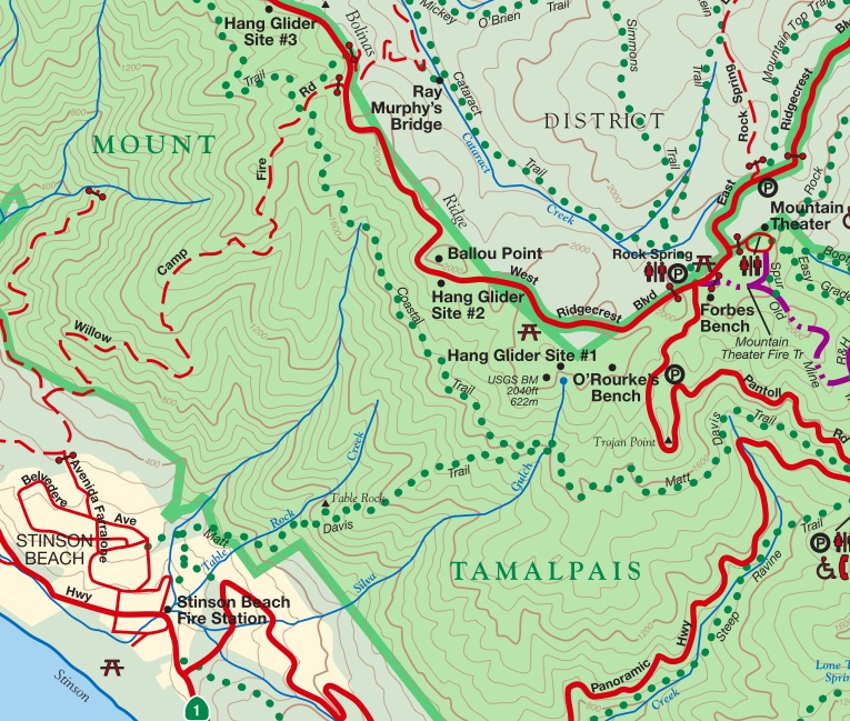 Image showing hiking trails for Paragliding Pilots flying Mt. Tam